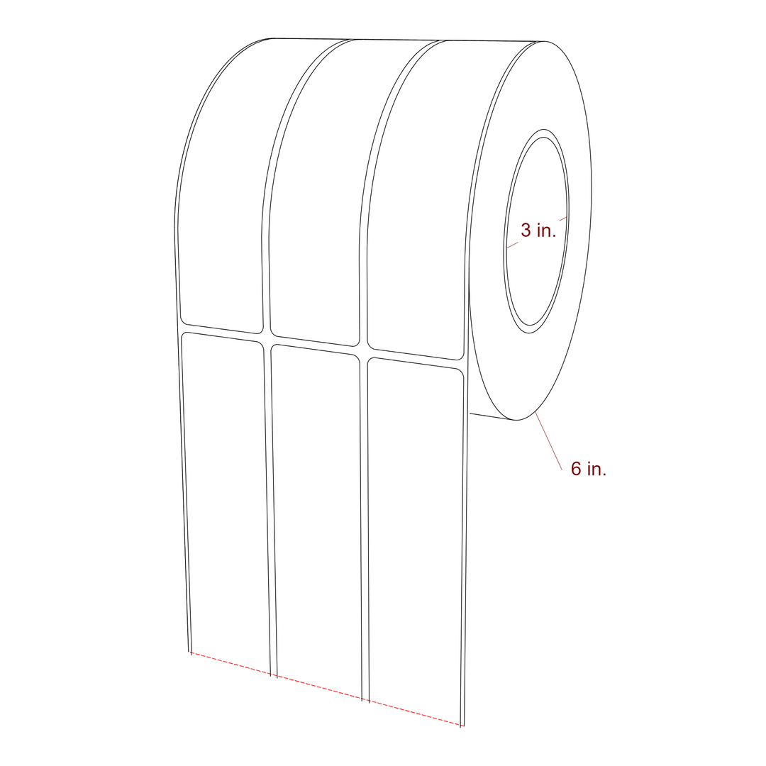 1.5 Inch x 6 Inch Rectangle Inkjet Label Roll - 3 Inch Core - 6 Inch Roll OD - 3Up - 3D Perspective