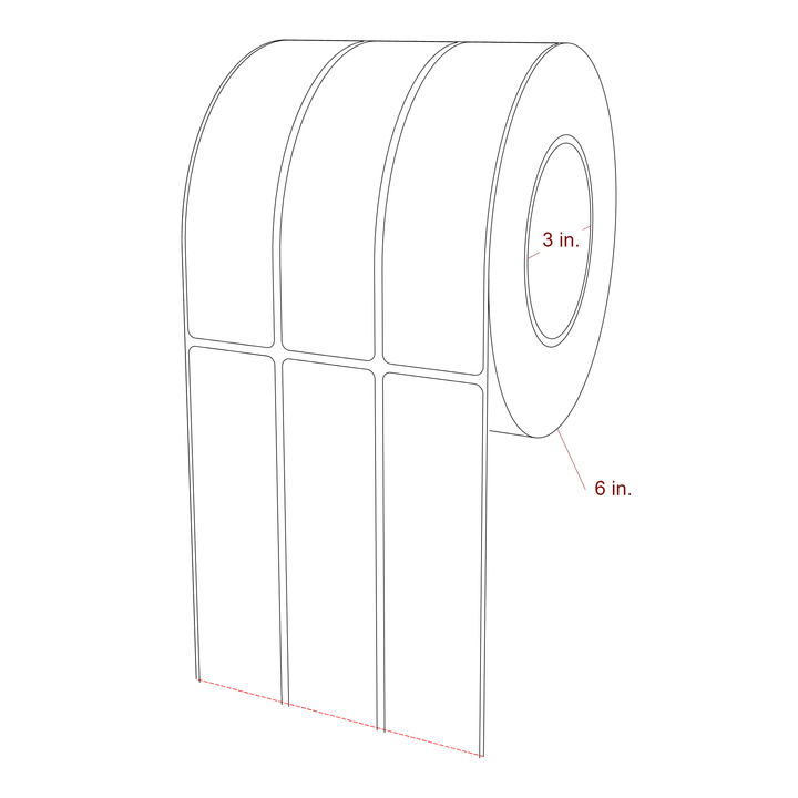 1.5 Inch x 6 Inch Rectangle Inkjet Label Roll - 3 Inch Core - 6 Inch Roll OD - 3Up - 3D Perspective