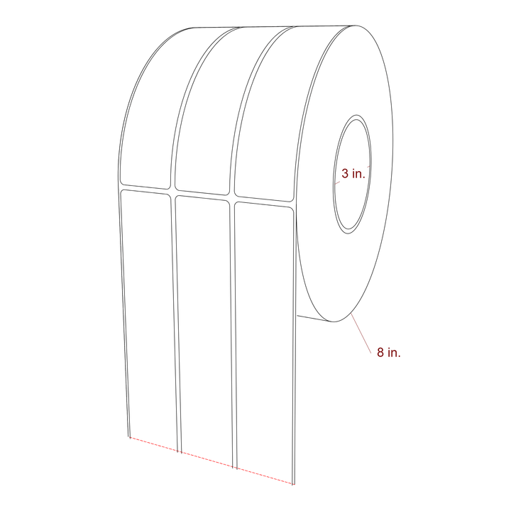 1.5 Inch x 6 Inch Rectangle Inkjet Label Roll - 3 Inch Core - 8 Inch Roll OD - 3Up - 3D Perspective