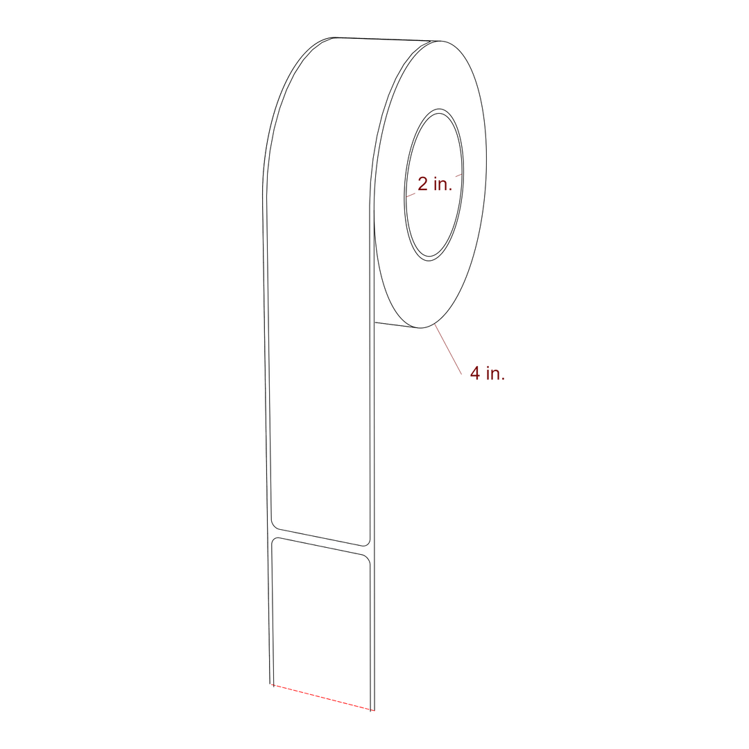 1.5 Inch x 7.75 Inch Rectangle Inkjet Label Roll - 2 Inch Core - 4 Inch Roll OD - 3D Perspective