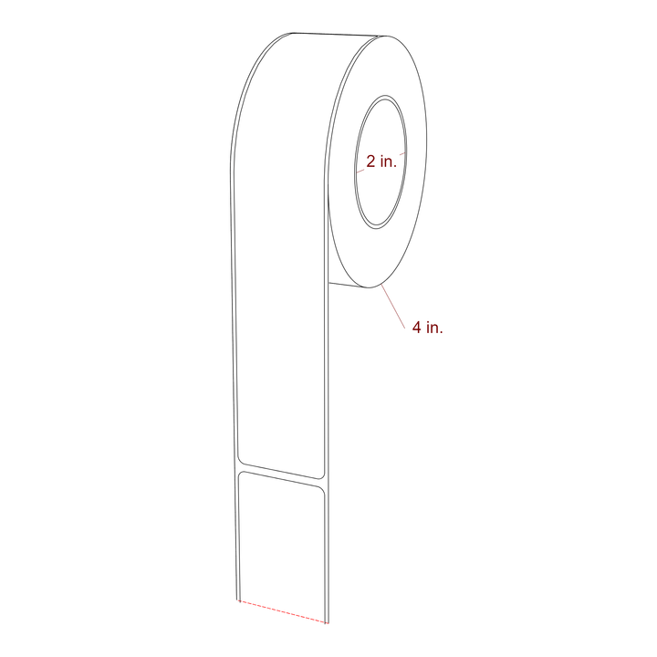 1.5 Inch x 7.75 Inch Rectangle Inkjet Label Roll - 2 Inch Core - 4 Inch Roll OD - 3D Perspective