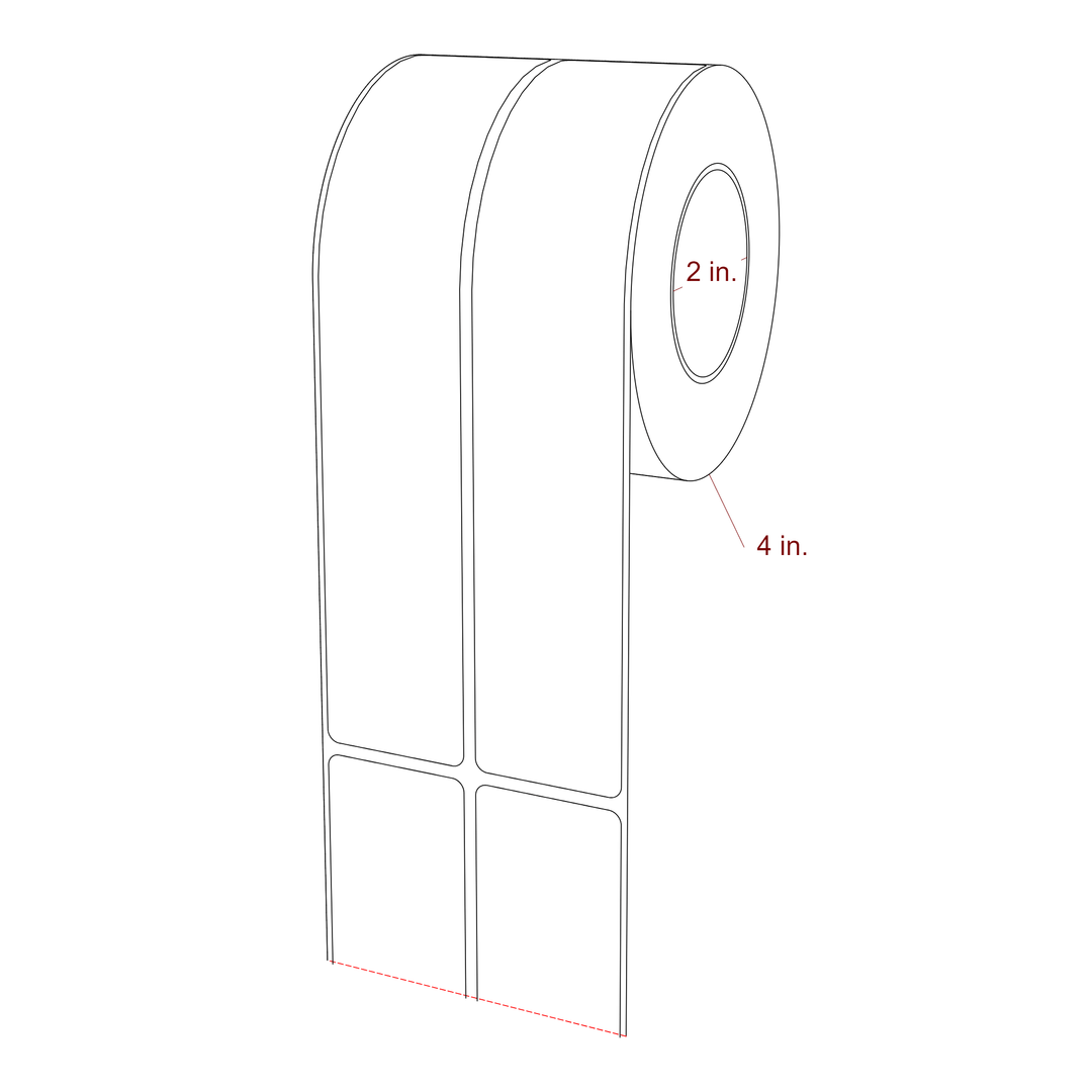1.5 Inch x 7.75 Inch Rectangle Inkjet Label Roll - 2 Inch Core - 4 Inch Roll OD - 2Up - 3D Perspective