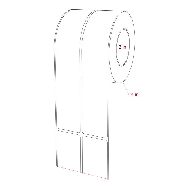 1.5 Inch x 7.75 Inch Rectangle Inkjet Label Roll - 2 Inch Core - 4 Inch Roll OD - 2Up - 3D Perspective