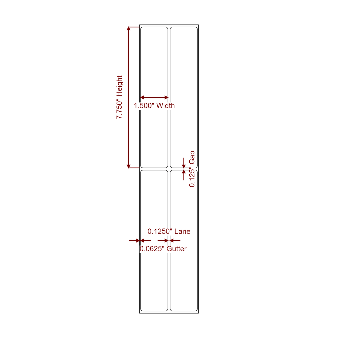 1.5 Inch x 7.75 Inch Rectangle Inkjet Label Roll - 2Up - 2D Drawing