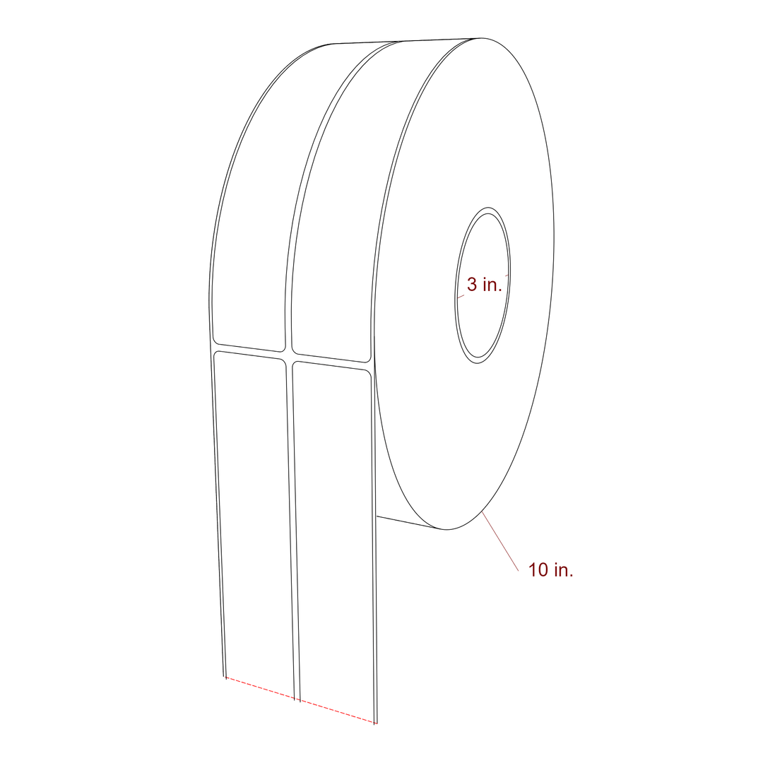 1.5 Inch x 7.75 Inch Rectangle Inkjet Label Roll - 3 Inch Core - 10 Inch Roll OD - 2Up - 3D Perspective