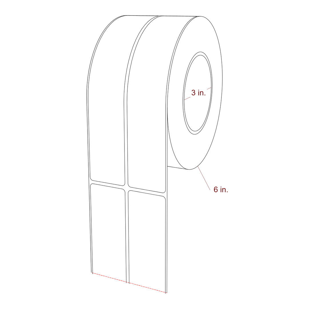 1.5 Inch x 7.75 Inch Rectangle Inkjet Label Roll - 3 Inch Core - 6 Inch Roll OD - 2Up - 3D Perspective