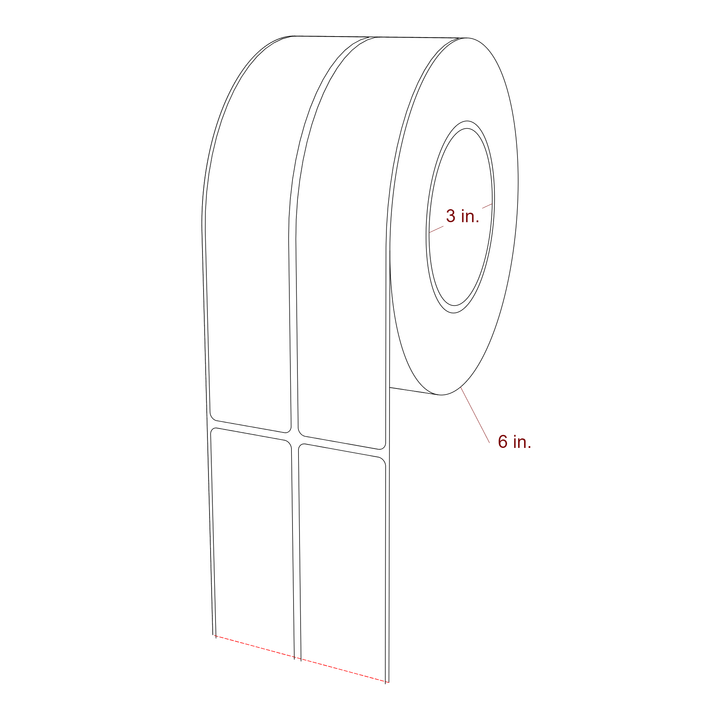 1.5 Inch x 7.75 Inch Rectangle Inkjet Label Roll - 3 Inch Core - 6 Inch Roll OD - 2Up - 3D Perspective