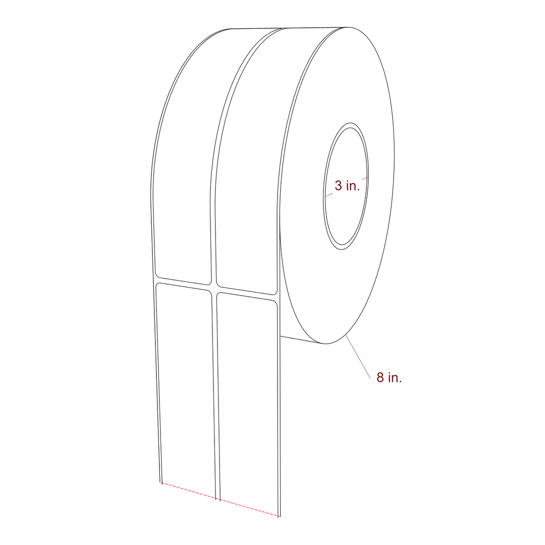 1.5 Inch x 7.75 Inch Rectangle Inkjet Label Roll - 3 Inch Core - 8 Inch Roll OD - 2Up - 3D Perspective