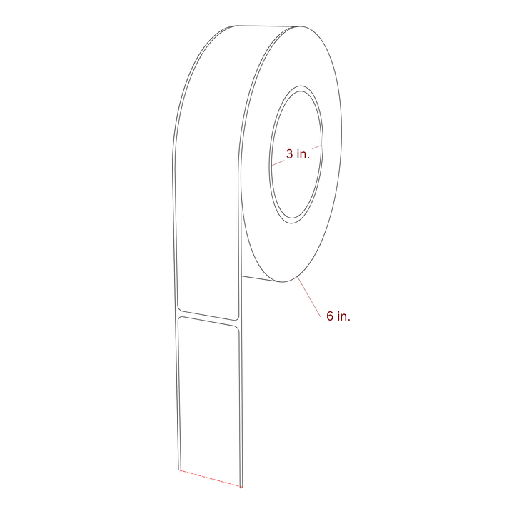 1.5 Inch x 7.75 Inch Rectangle Inkjet Label Roll - 3 Inch Core - 6 Inch Roll OD - 3D Perspective