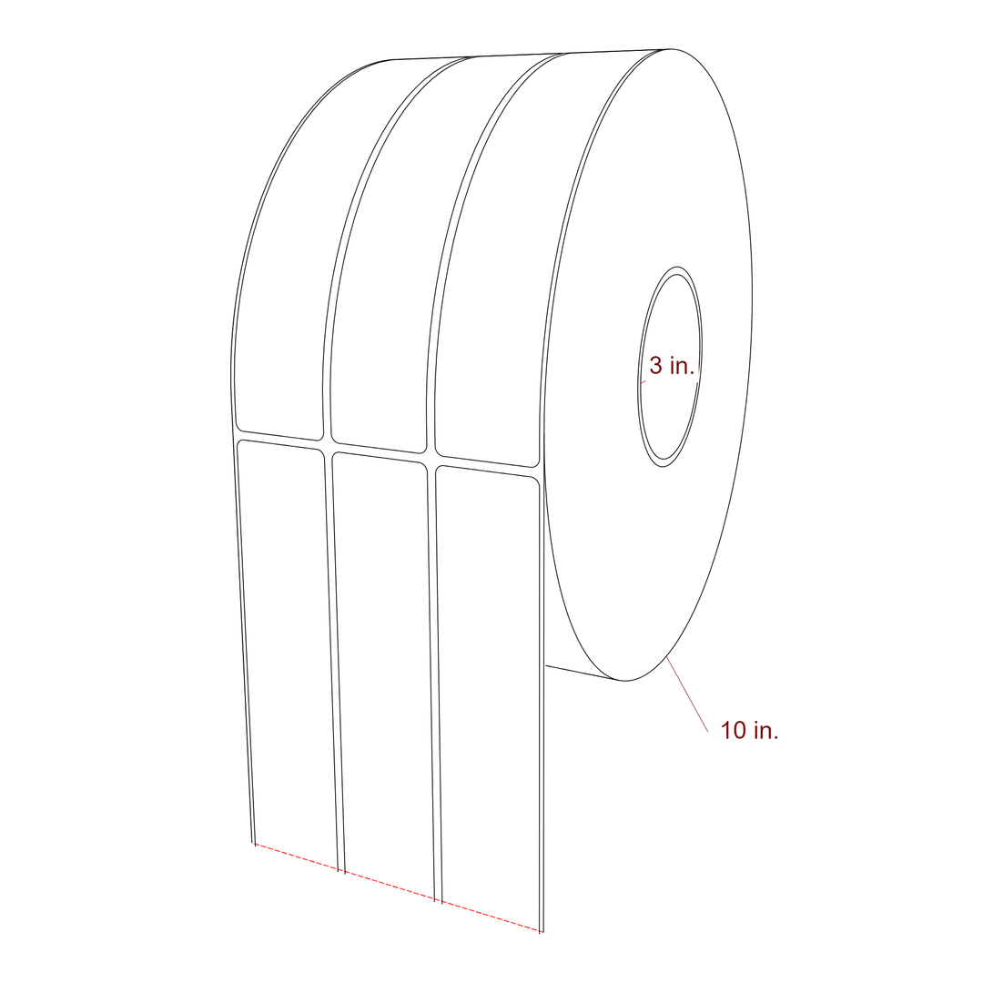 1.5 Inch x 7.75 Inch Rectangle Inkjet Label Roll - 3 Inch Core - 10 Inch Roll OD - 3Up - 3D Perspective