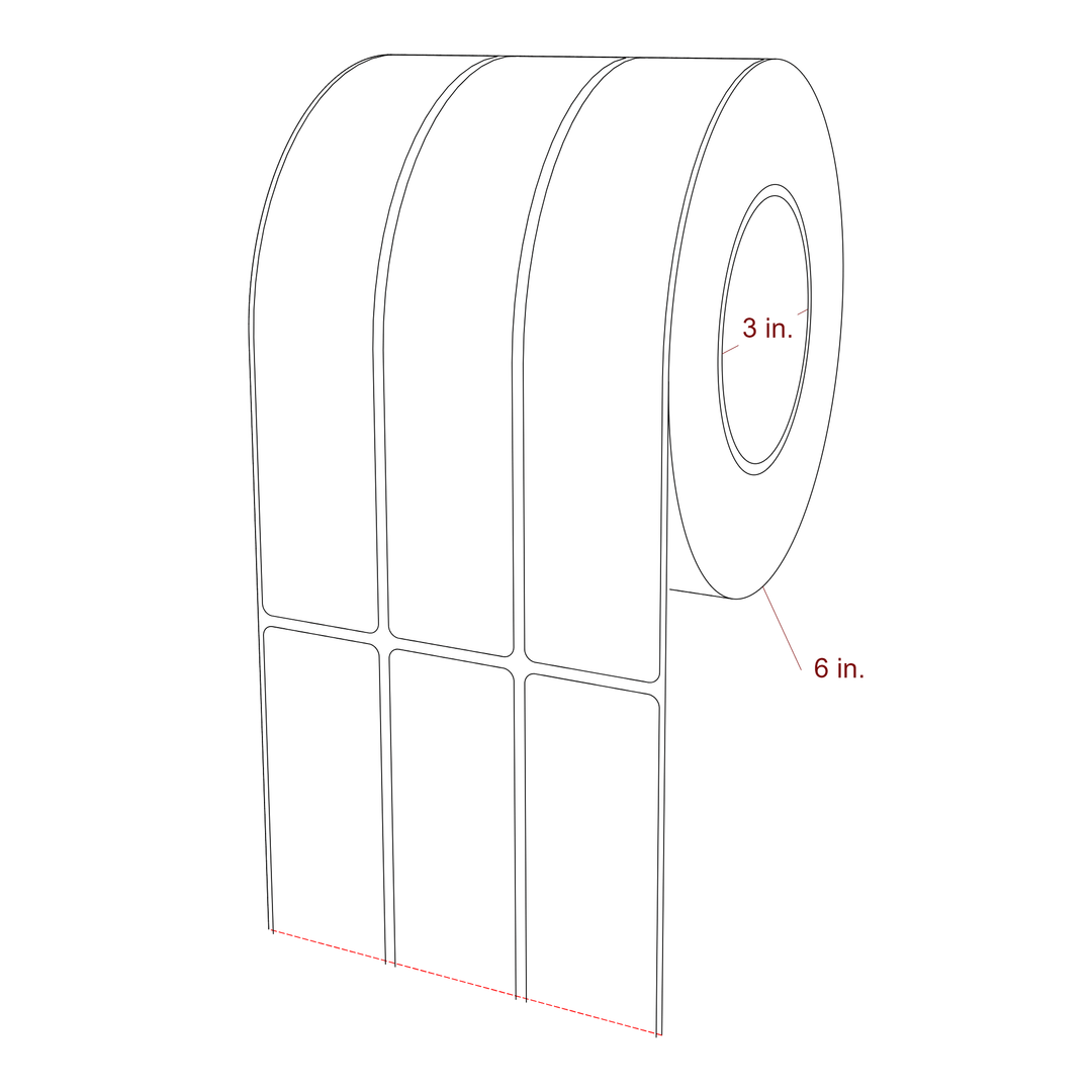 1.5 Inch x 7.75 Inch Rectangle Inkjet Label Roll - 3 Inch Core - 6 Inch Roll OD - 3Up - 3D Perspective