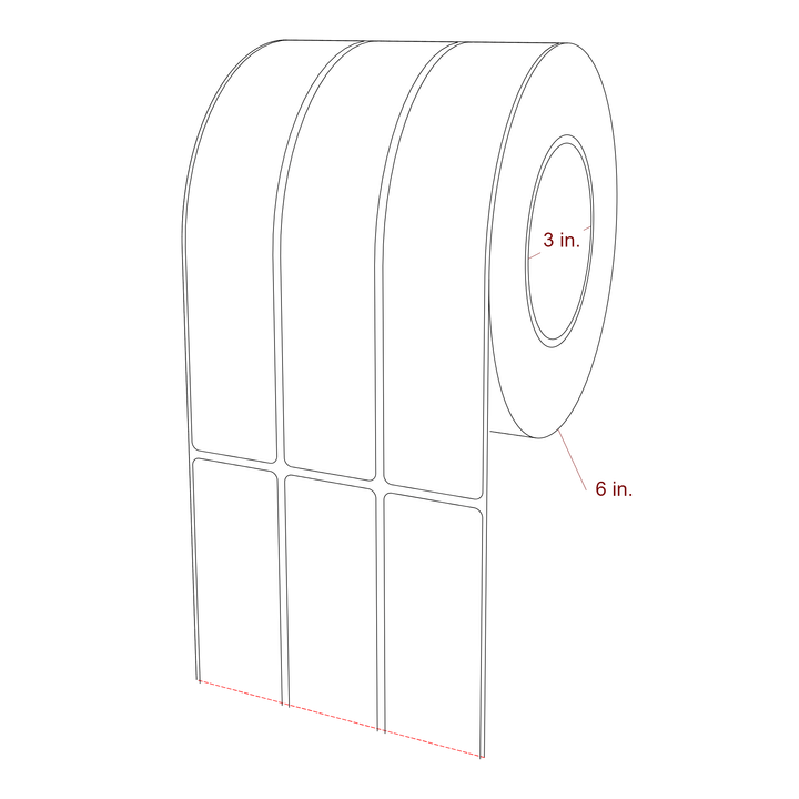 1.5 Inch x 7.75 Inch Rectangle Inkjet Label Roll - 3 Inch Core - 6 Inch Roll OD - 3Up - 3D Perspective