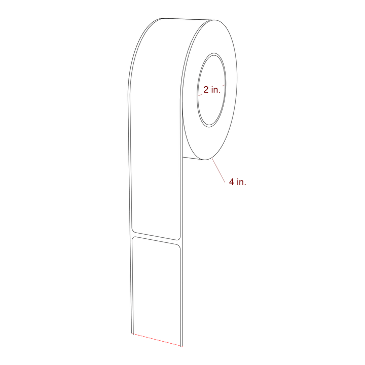 1.5 Inch x 7 Inch Rectangle Inkjet Label Roll - 2 Inch Core - 4 Inch Roll OD - 3D Perspective
