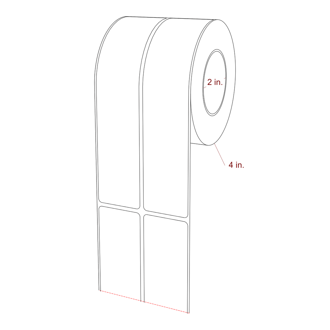 1.5 Inch x 7 Inch Rectangle Inkjet Label Roll - 2 Inch Core - 4 Inch Roll OD - 2Up - 3D Perspective
