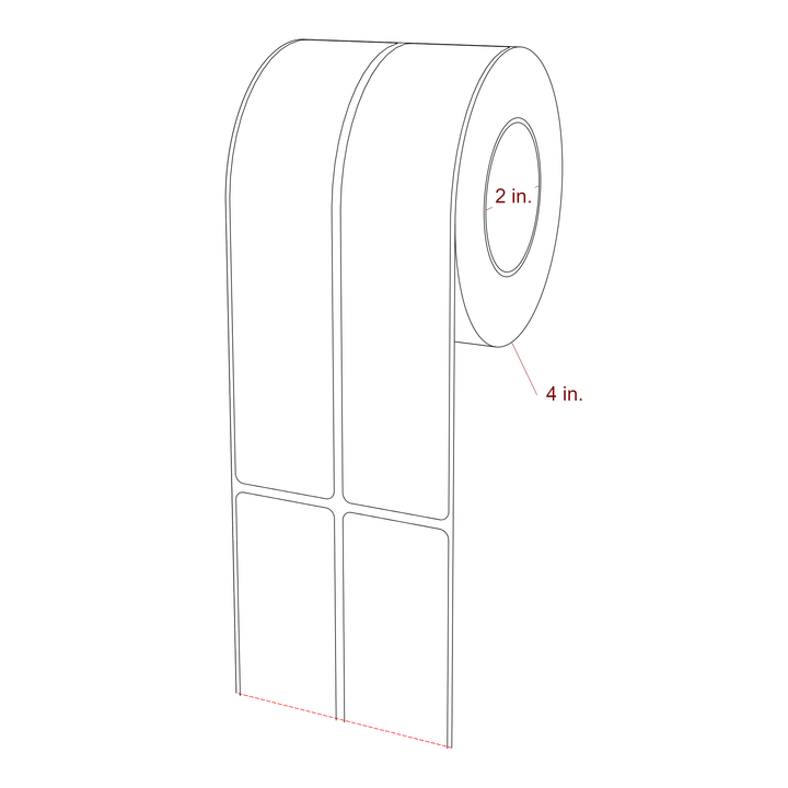 1.5 Inch x 7 Inch Rectangle Inkjet Label Roll - 2 Inch Core - 4 Inch Roll OD - 2Up - 3D Perspective