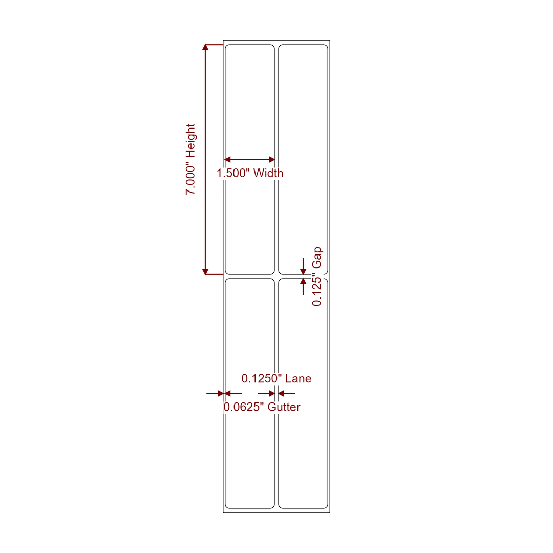 1.5 Inch x 7 Inch Rectangle Inkjet Label Roll - 2Up - 2D Drawing