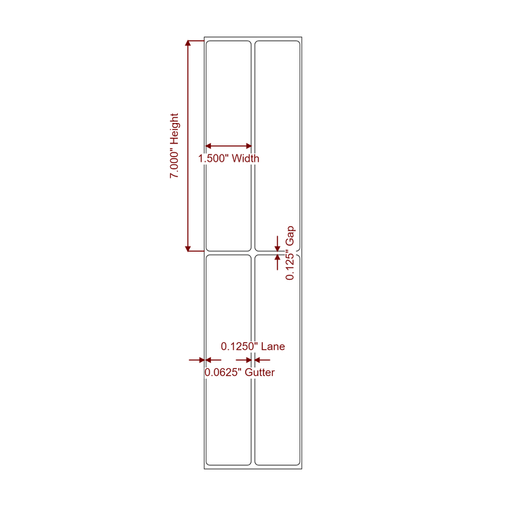 1.5 Inch x 7 Inch Rectangle Inkjet Label Roll - 2Up - 2D Drawing