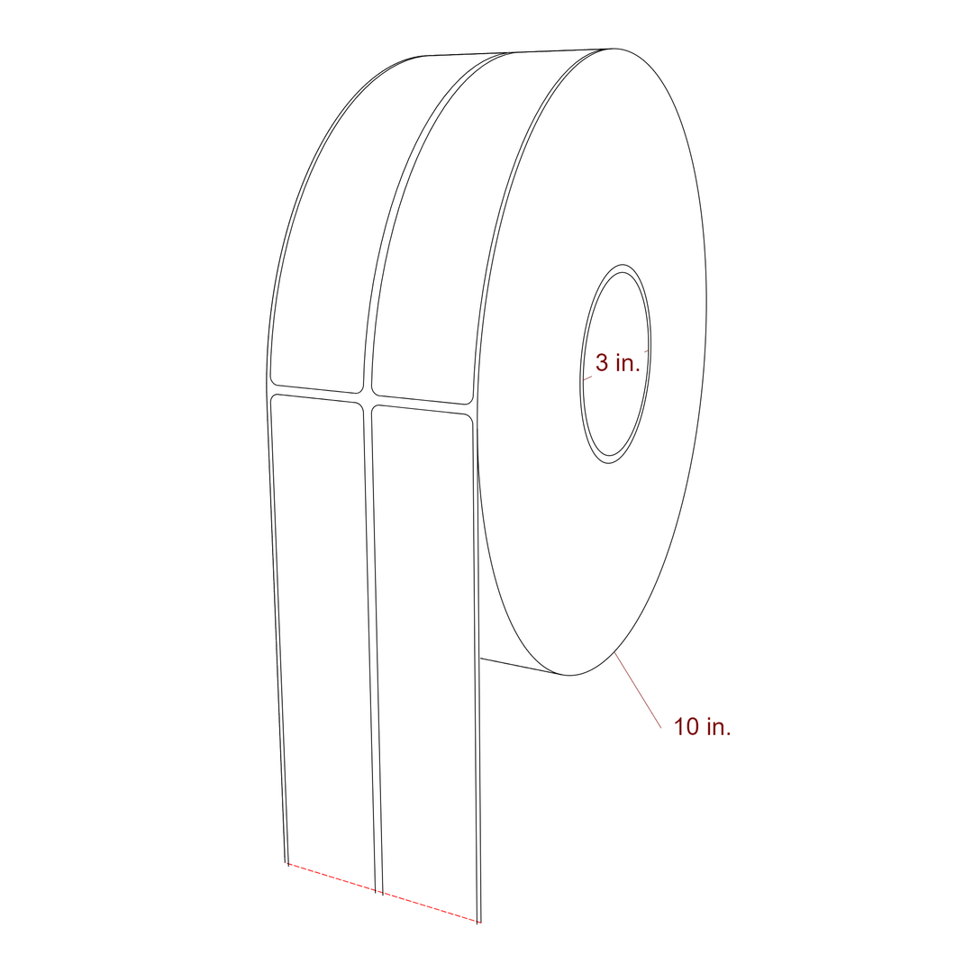 1.5 Inch x 7 Inch Rectangle Inkjet Label Roll - 3 Inch Core - 10 Inch Roll OD - 2Up - 3D Perspective