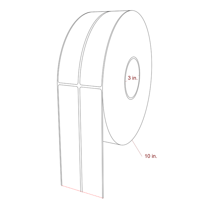 1.5 Inch x 7 Inch Rectangle Inkjet Label Roll - 3 Inch Core - 10 Inch Roll OD - 2Up - 3D Perspective
