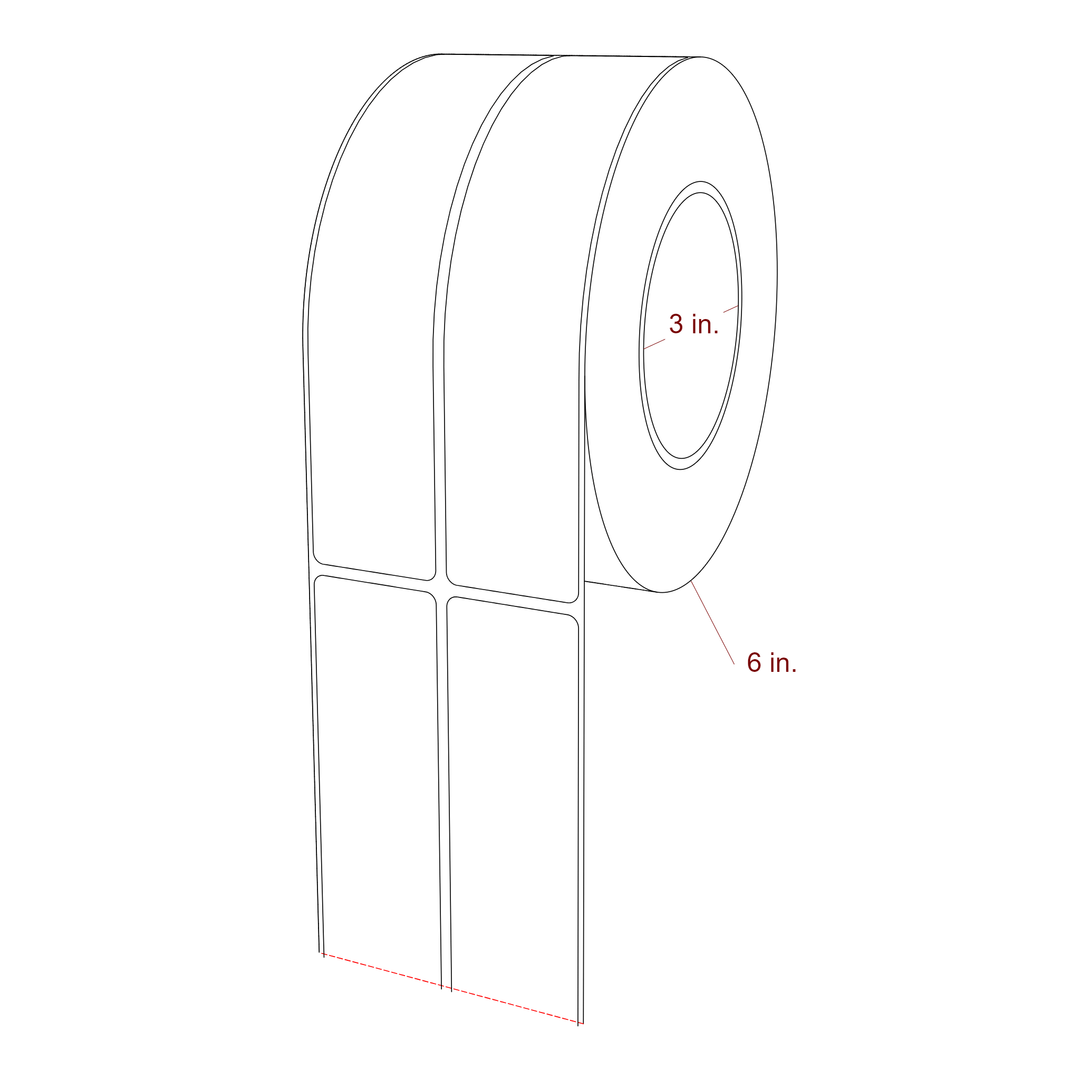 1.5 Inch x 7 Inch Rectangle Inkjet Label Roll - 3 Inch Core - 6 Inch Roll OD - 2Up - 3D Perspective