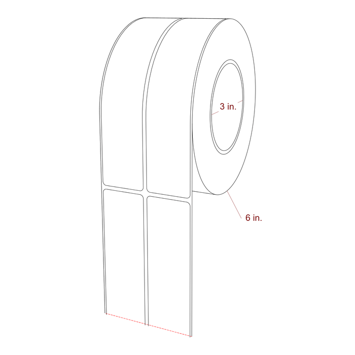 1.5 Inch x 7 Inch Rectangle Inkjet Label Roll - 3 Inch Core - 6 Inch Roll OD - 2Up - 3D Perspective