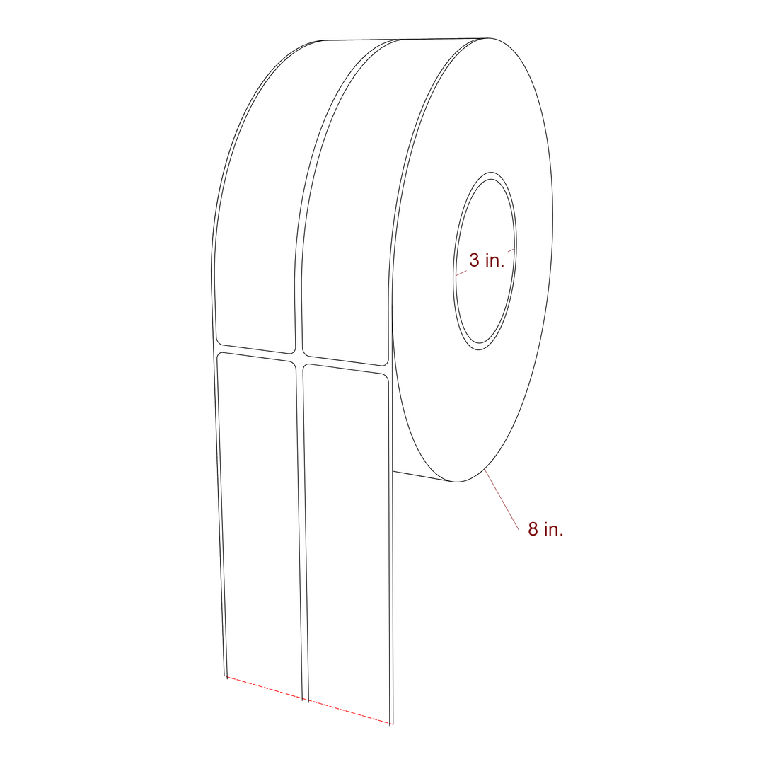 1.5 Inch x 7 Inch Rectangle Inkjet Label Roll - 3 Inch Core - 8 Inch Roll OD - 2Up - 3D Perspective