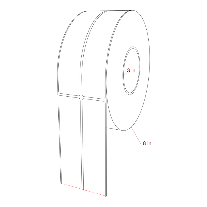 1.5 Inch x 7 Inch Rectangle Inkjet Label Roll - 3 Inch Core - 8 Inch Roll OD - 2Up - 3D Perspective