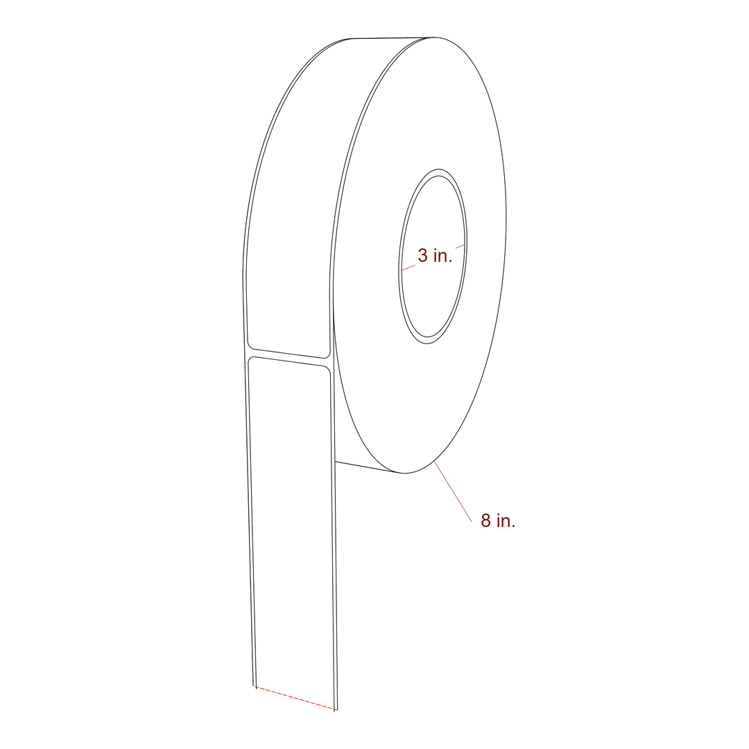 1.5 Inch x 7 Inch Rectangle Inkjet Label Roll - 3 Inch Core - 8 Inch Roll OD - 3D Perspective