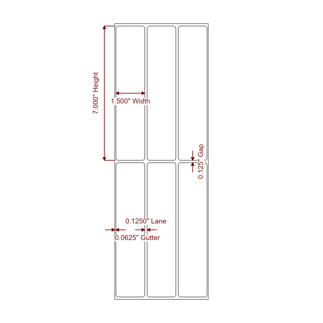 1.5 Inch x 7 Inch Rectangle Inkjet Label Roll - 3Up - 2D Drawing