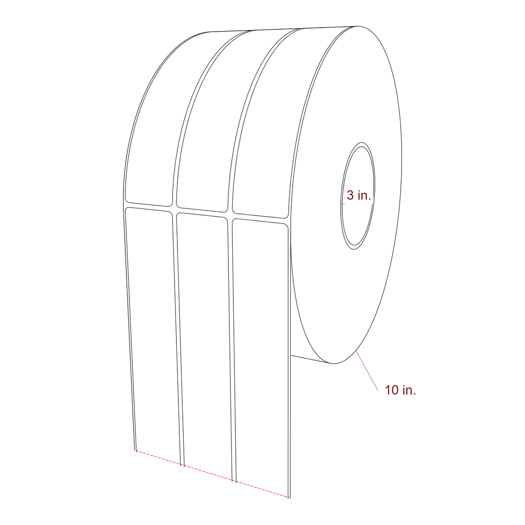 1.5 Inch x 7 Inch Rectangle Inkjet Label Roll - 3 Inch Core - 10 Inch Roll OD - 3Up - 3D Perspective