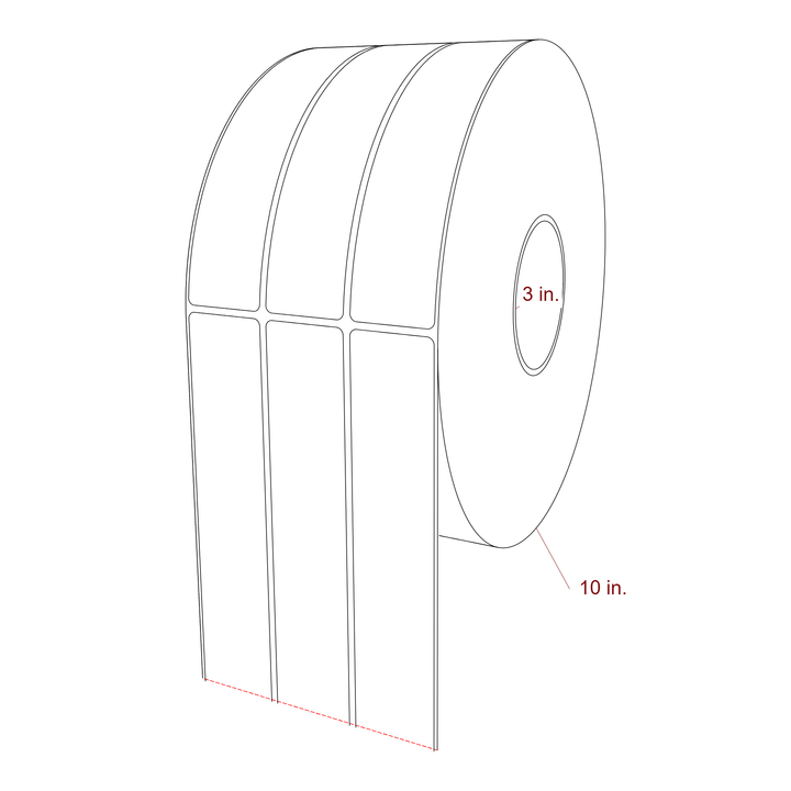 1.5 Inch x 7 Inch Rectangle Inkjet Label Roll - 3 Inch Core - 10 Inch Roll OD - 3Up - 3D Perspective