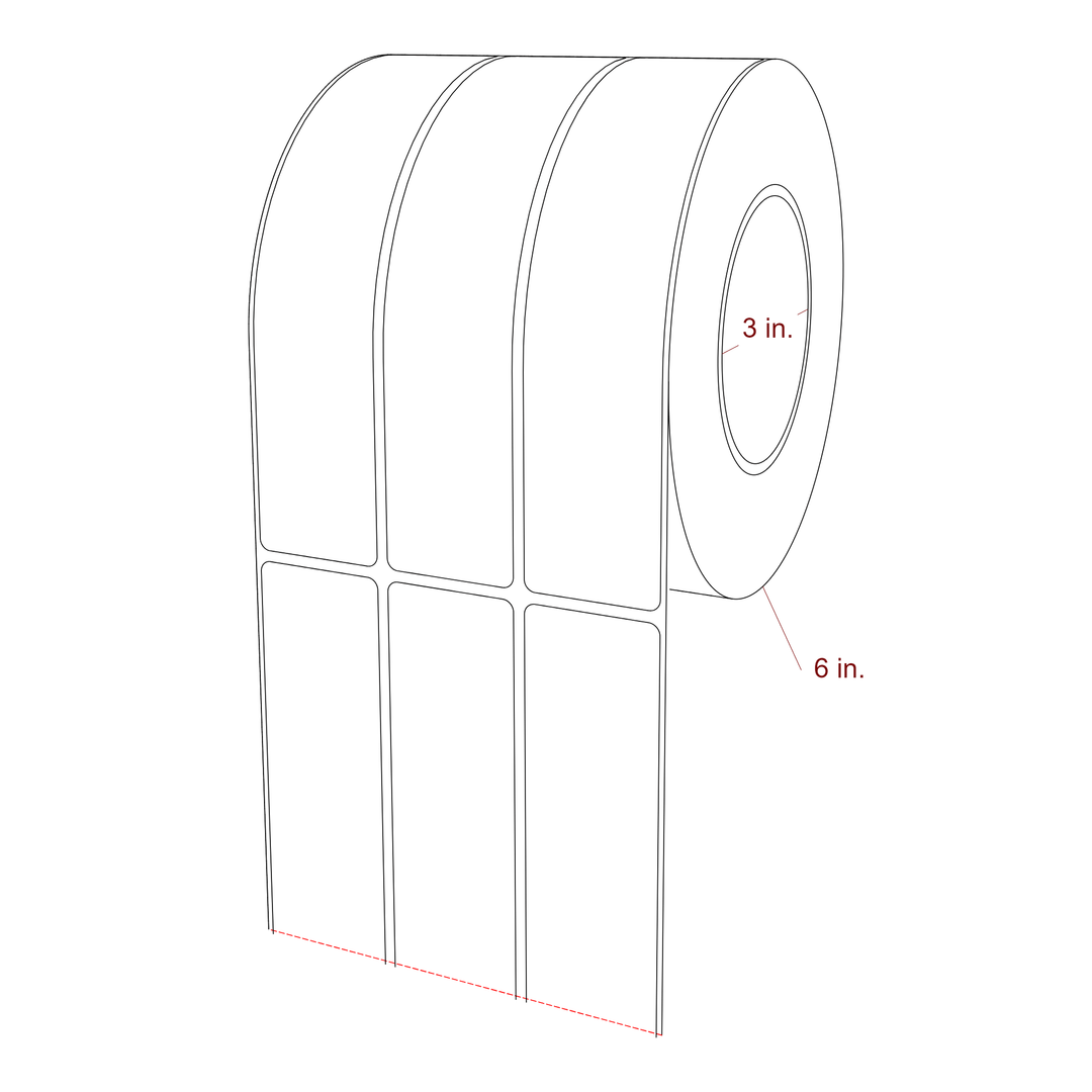 1.5 Inch x 7 Inch Rectangle Inkjet Label Roll - 3 Inch Core - 6 Inch Roll OD - 3Up - 3D Perspective