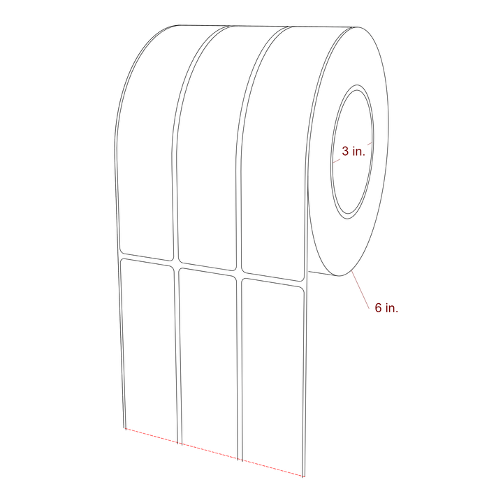 1.5 Inch x 7 Inch Rectangle Inkjet Label Roll - 3 Inch Core - 6 Inch Roll OD - 3Up - 3D Perspective