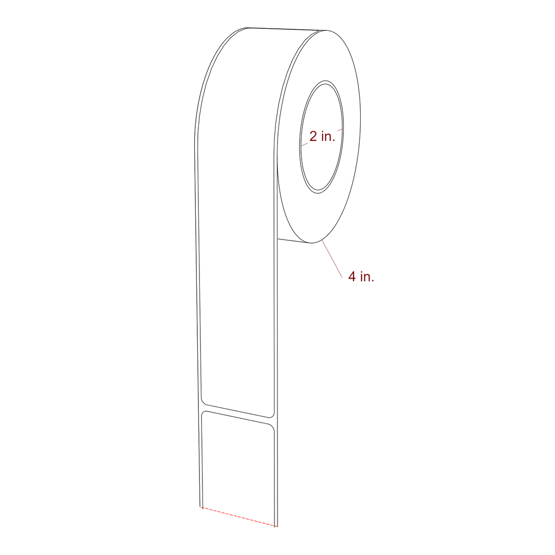 1.5 Inch x 8 Inch Rectangle Inkjet Label Roll - 2 Inch Core - 4 Inch Roll OD - 3D Perspective