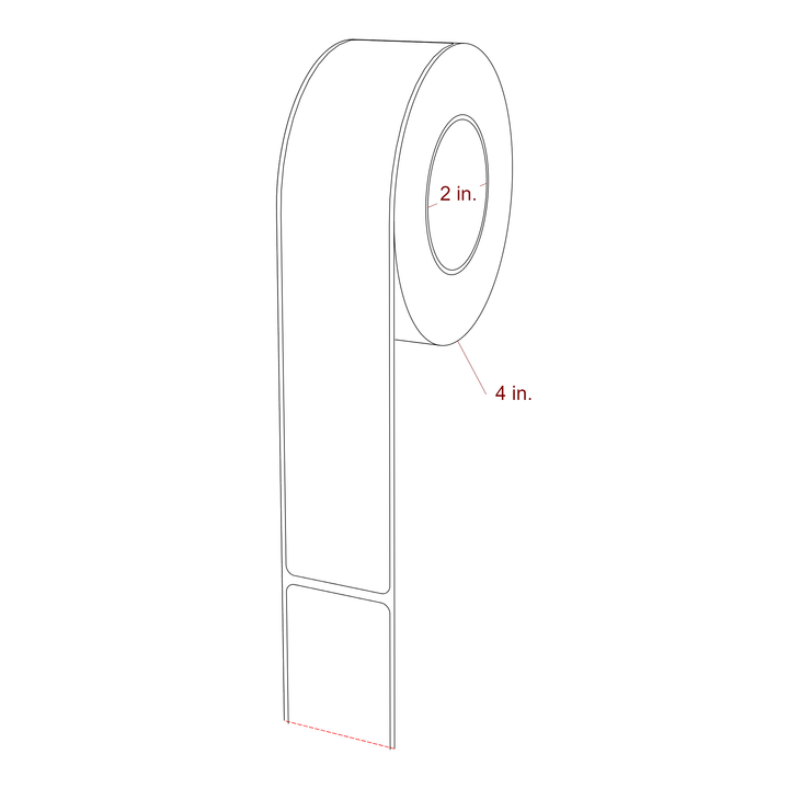 1.5 Inch x 8 Inch Rectangle Inkjet Label Roll - 2 Inch Core - 4 Inch Roll OD - 3D Perspective
