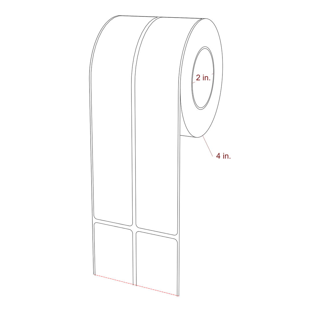 1.5 Inch x 8 Inch Rectangle Inkjet Label Roll - 2 Inch Core - 4 Inch Roll OD - 2Up - 3D Perspective