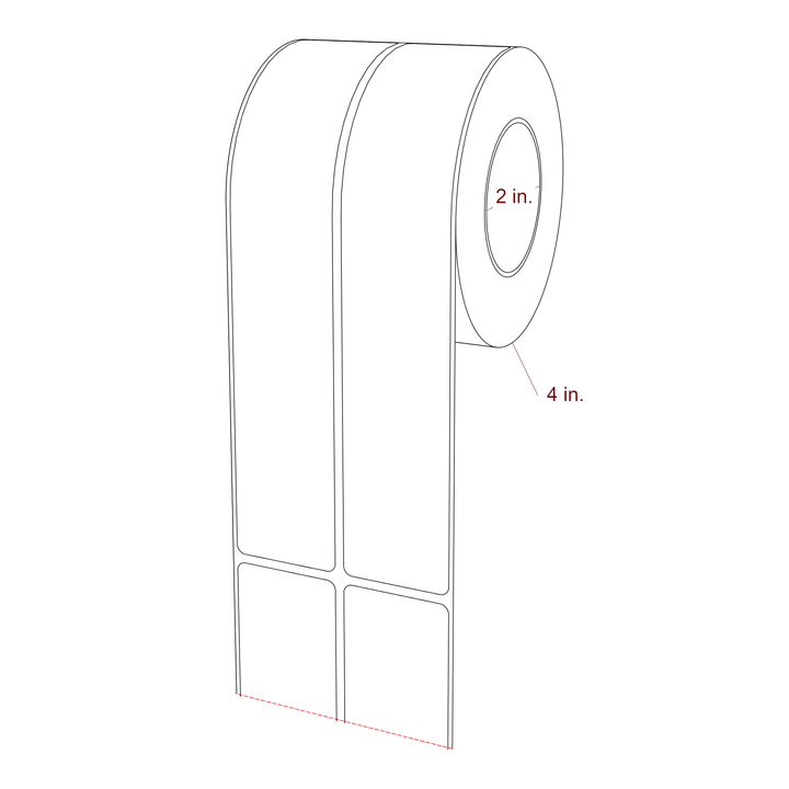 1.5 Inch x 8 Inch Rectangle Inkjet Label Roll - 2 Inch Core - 4 Inch Roll OD - 2Up - 3D Perspective