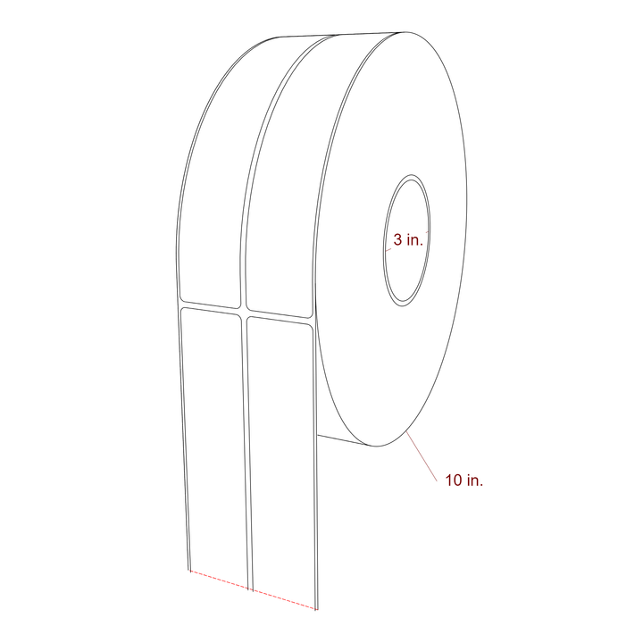 1.5 Inch x 8 Inch Rectangle Inkjet Label Roll - 3 Inch Core - 10 Inch Roll OD - 2Up - 3D Perspective