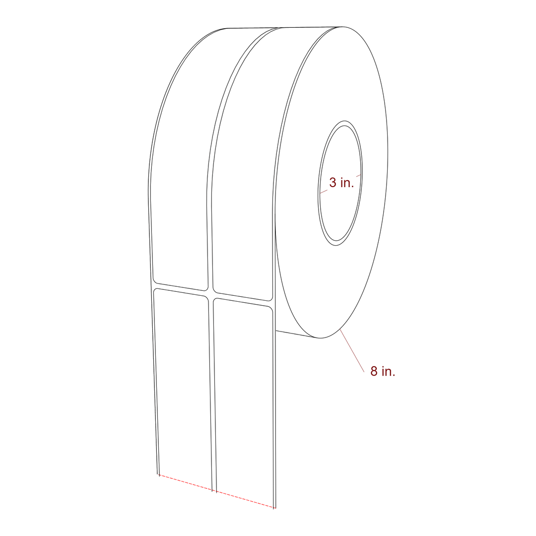 1.5 Inch x 8 Inch Rectangle Inkjet Label Roll - 3 Inch Core - 8 Inch Roll OD - 2Up - 3D Perspective