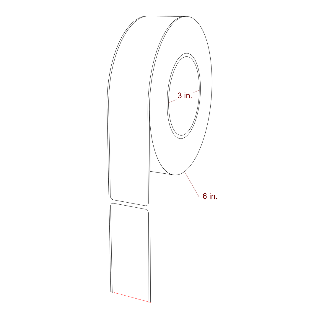 1.5 Inch x 8 Inch Rectangle Inkjet Label Roll - 3 Inch Core - 6 Inch Roll OD - 3D Perspective