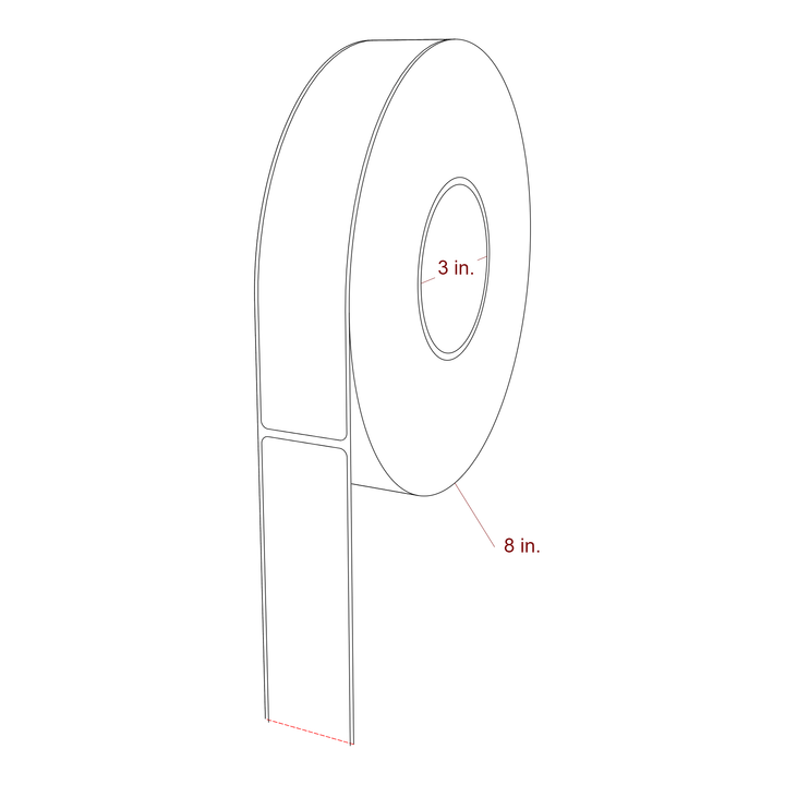 1.5 Inch x 8 Inch Rectangle Inkjet Label Roll - 3 Inch Core - 8 Inch Roll OD - 3D Perspective