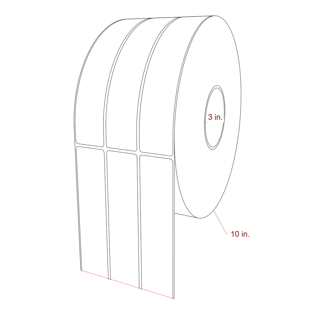 1.5 Inch x 8 Inch Rectangle Inkjet Label Roll - 3 Inch Core - 10 Inch Roll OD - 3Up - 3D Perspective
