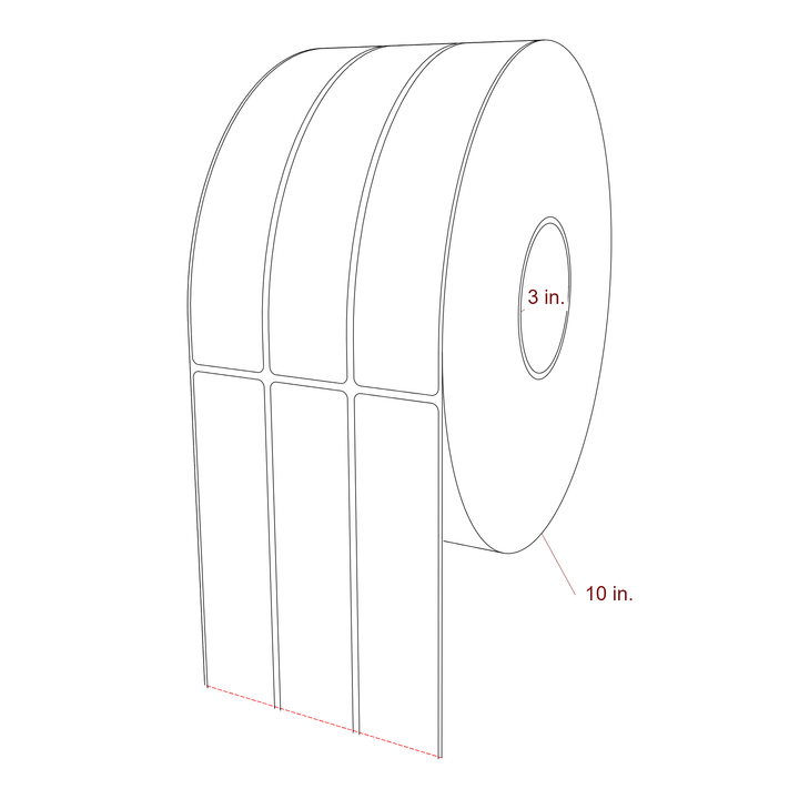 1.5 Inch x 8 Inch Rectangle Inkjet Label Roll - 3 Inch Core - 10 Inch Roll OD - 3Up - 3D Perspective