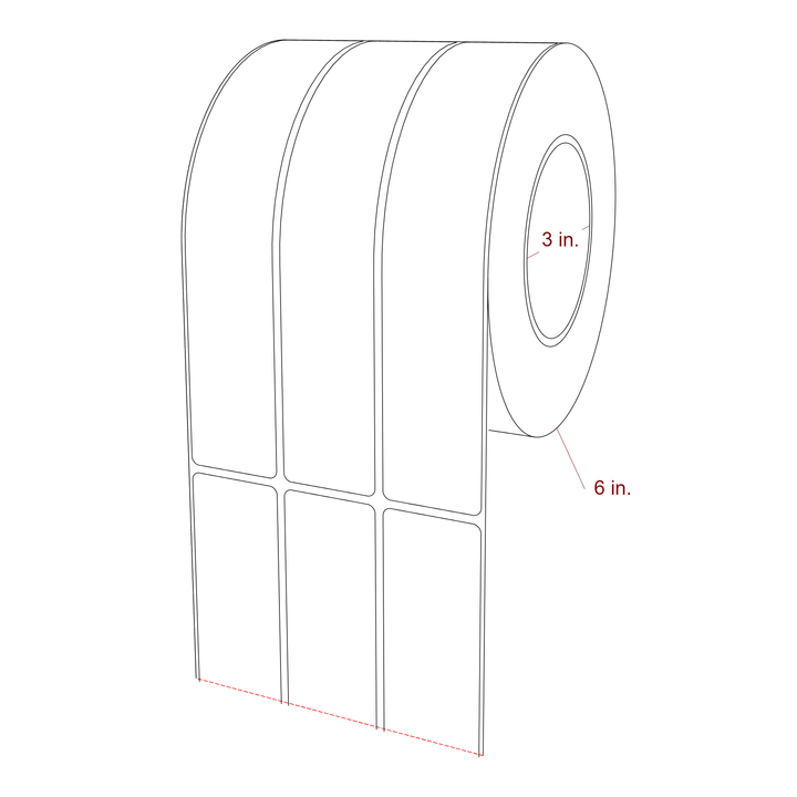 1.5 Inch x 8 Inch Rectangle Inkjet Label Roll - 3 Inch Core - 6 Inch Roll OD - 3Up - 3D Perspective