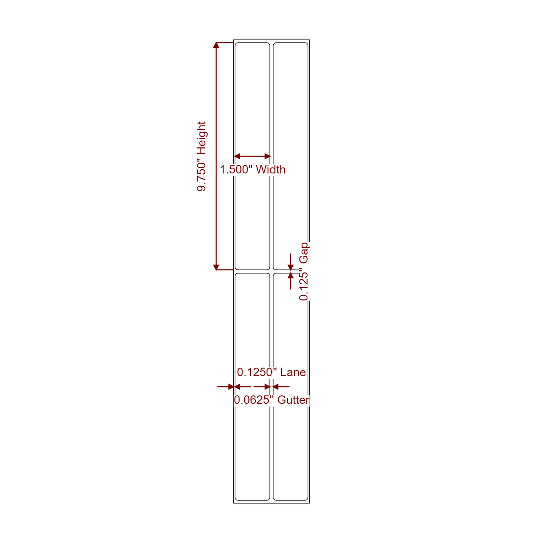 1.5 Inch x 9.75 Inch Rectangle Inkjet Label Roll - 2Up - 2D Drawing