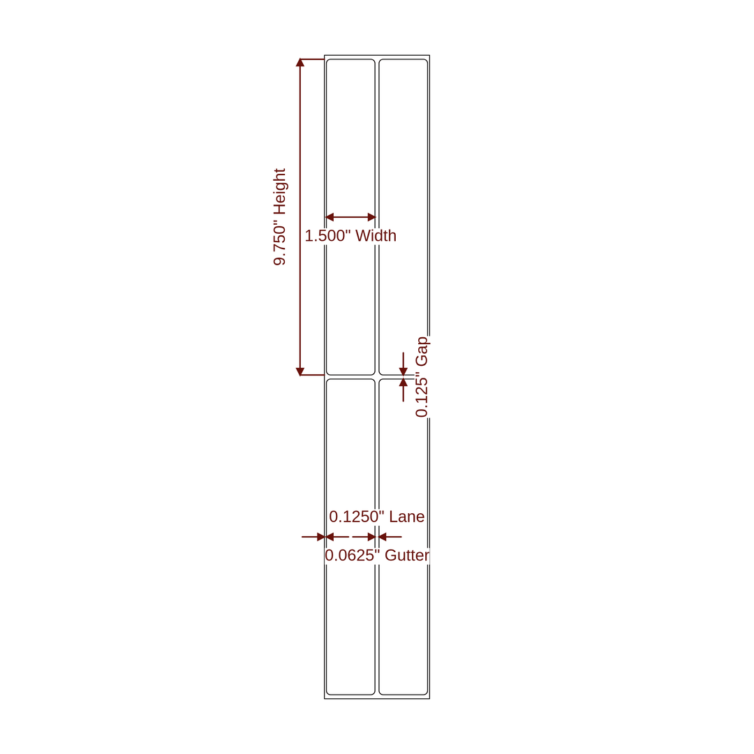 1.5" x 9.75" Rectangle Roll for Epson ColorWorks & Primera Printers; 1.5" x 9.75" Rectangle Label Diagram
