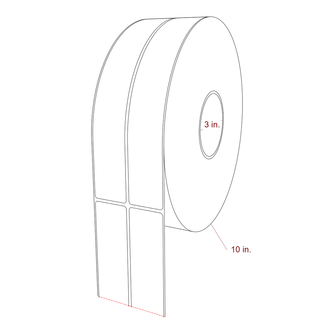 1.5 Inch x 9.75 Inch Rectangle Inkjet Label Roll - 3 Inch Core - 10 Inch Roll OD - 2Up - 3D Perspective