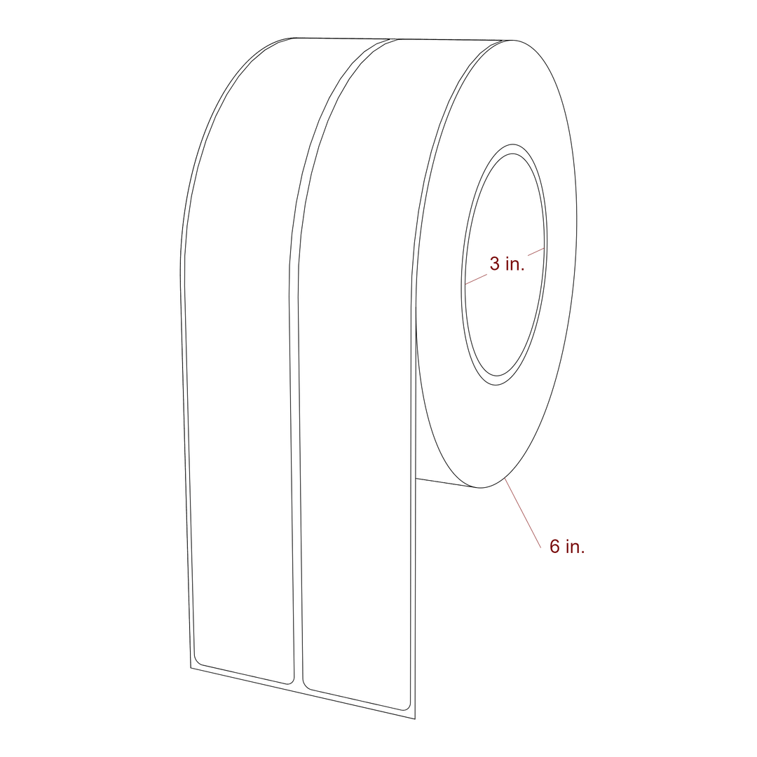 1.5 Inch x 9.75 Inch Rectangle Inkjet Label Roll - 3 Inch Core - 6 Inch Roll OD - 2Up - 3D Perspective