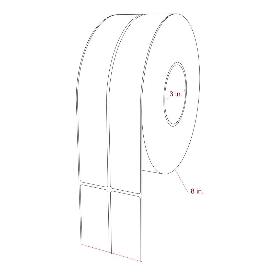 1.5 Inch x 9.75 Inch Rectangle Inkjet Label Roll - 3 Inch Core - 8 Inch Roll OD - 2Up - 3D Perspective