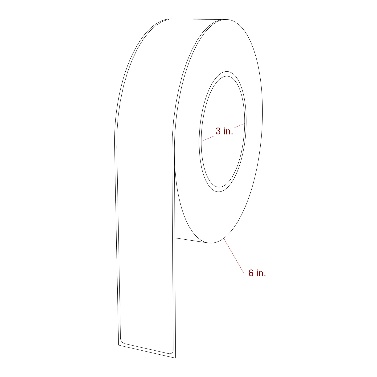 1.5 Inch x 9.75 Inch Rectangle Inkjet Label Roll - 3 Inch Core - 6 Inch Roll OD - 3D Perspective